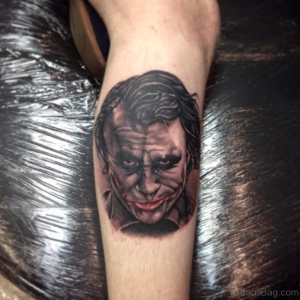 Joker Portrait Tattoo On Leg