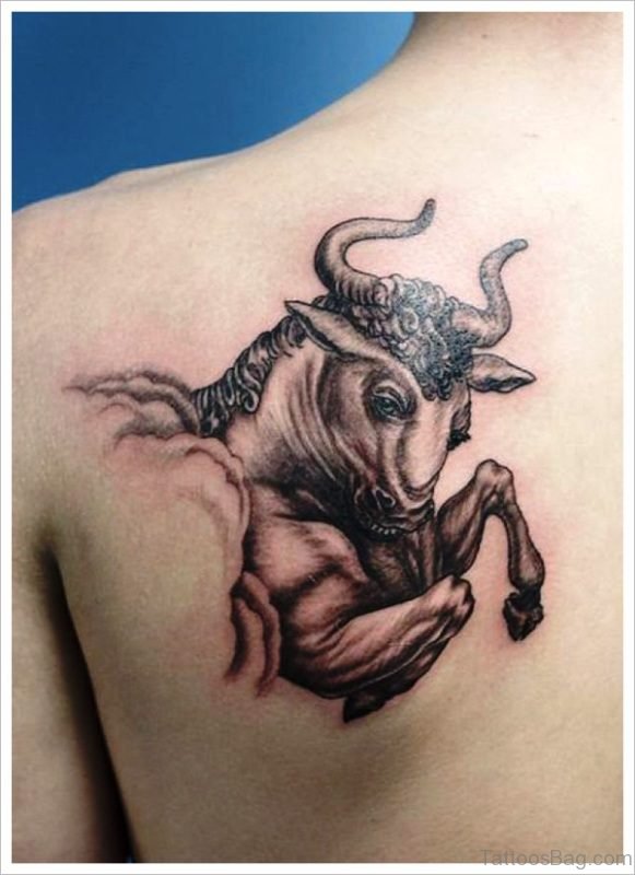 Jumping Bull Tattoo On Back