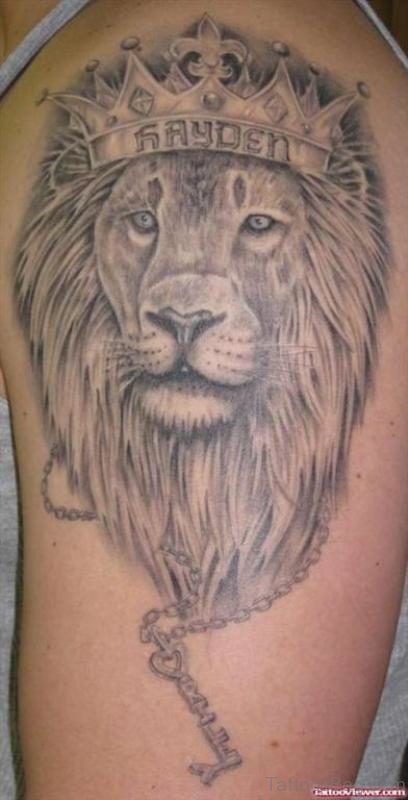 King Lion Face Tattoo On Left Shoulder
