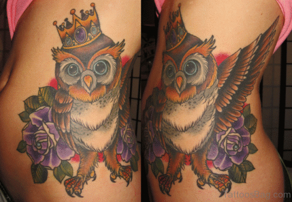 King Owl Tattoo For Women On Rib