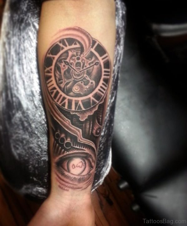 Large Clock Tattoo On Wrist 