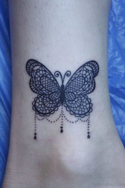 Lace Butterfly Tattoo On Ankle