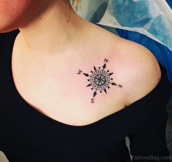 Lady with Compass Tattoo on Chest