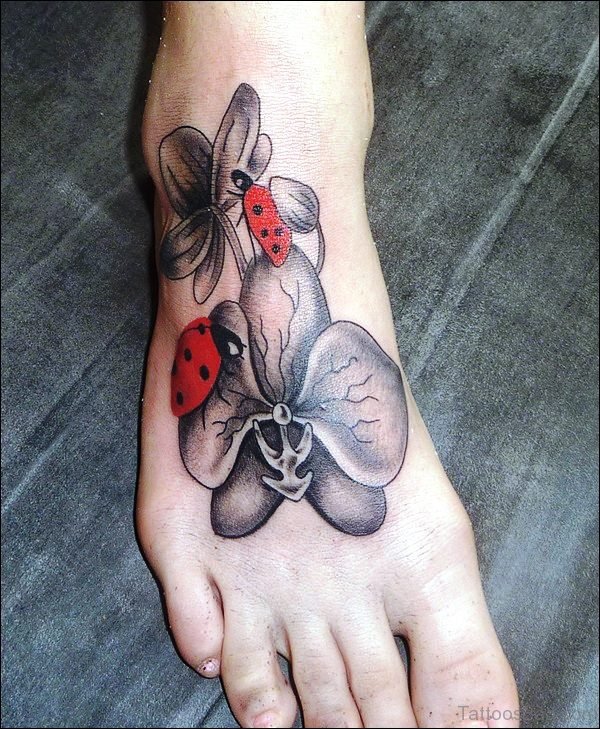 Ladybugs With Flowers Tattoo 