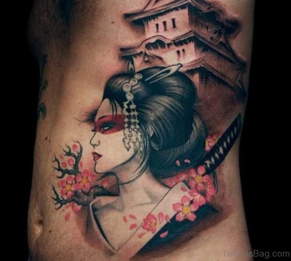 Large Geisha Tattoos On Rib
