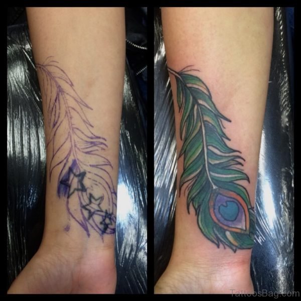 Large Green Peacock Feather Tattoo