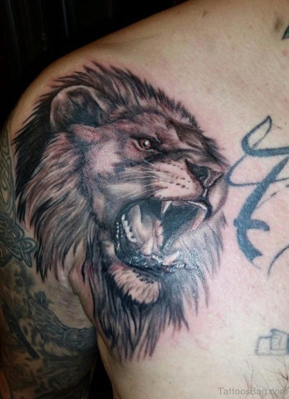 Large Lion Roar Tattoo On Chest