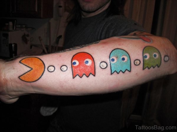 Large Pacman Wrist Tattoo