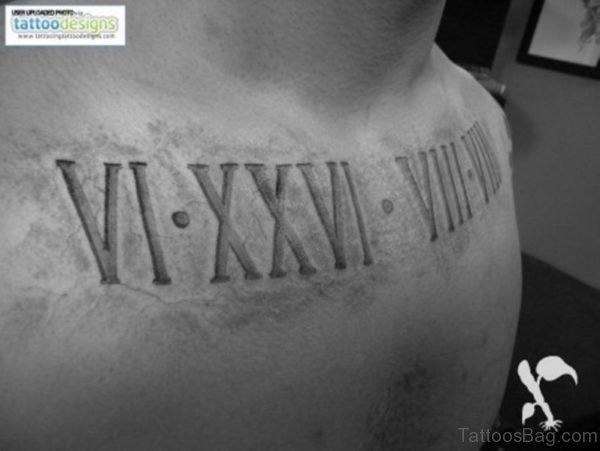 Large Roman Numeral Tattoo On Front Neck