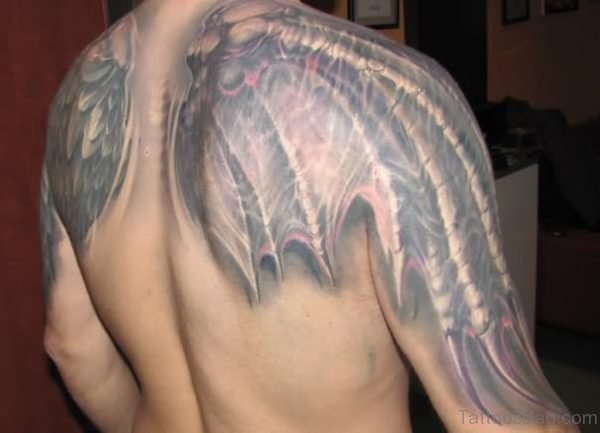 Large Wings Tattoo On Shoulder