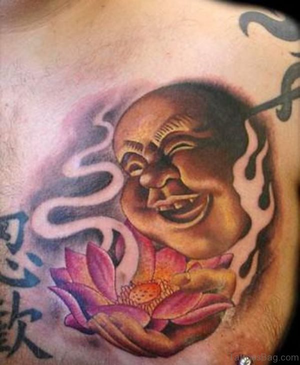 Lauging Buddha And Lotus Tattoo