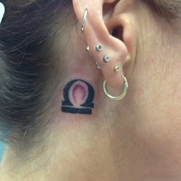 Libra Zodiac Sign Tattoo Behind Ear