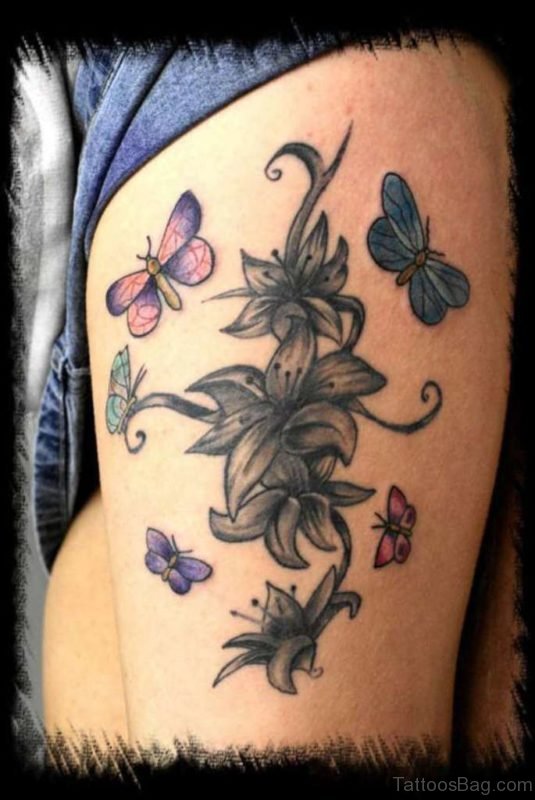 Lilies Butterfly Tattoo