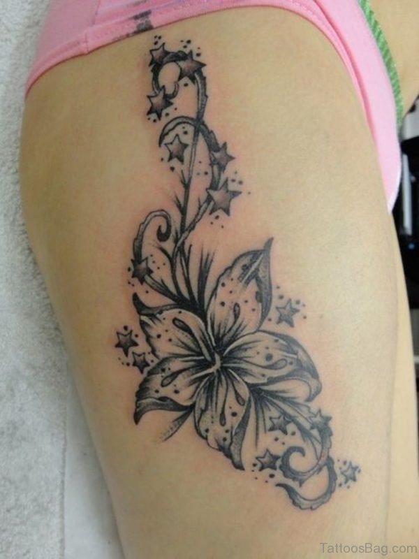 Lily Flower And Star Tattoo 