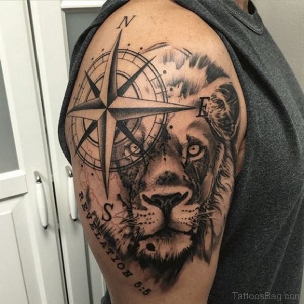 Lion And Compass Tattoo