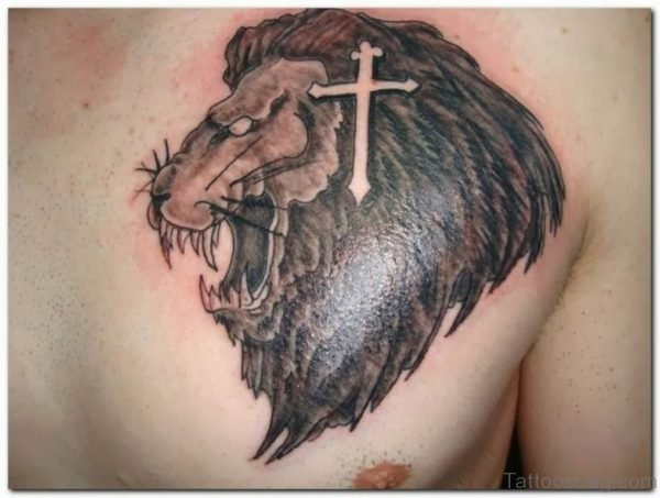 Lion And Cross Tattoo