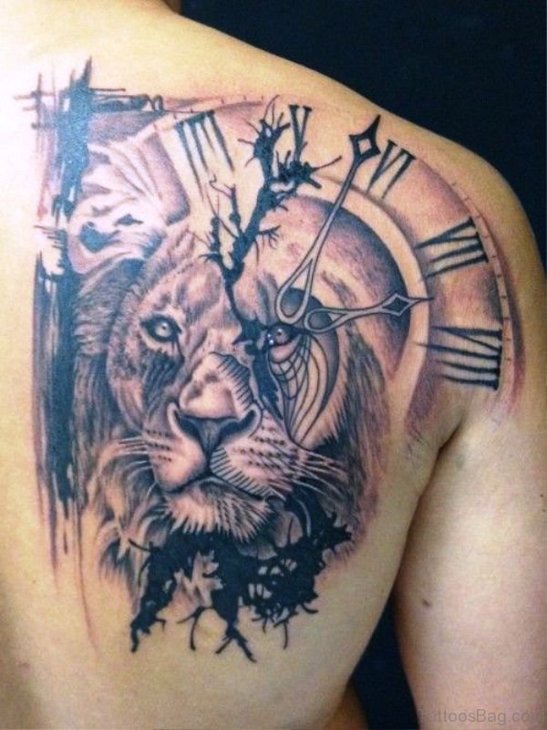 Lion Face Tattoo On Shoulder 