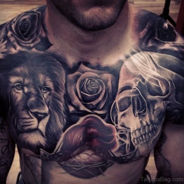 Lion Rose And Skull Tattoo