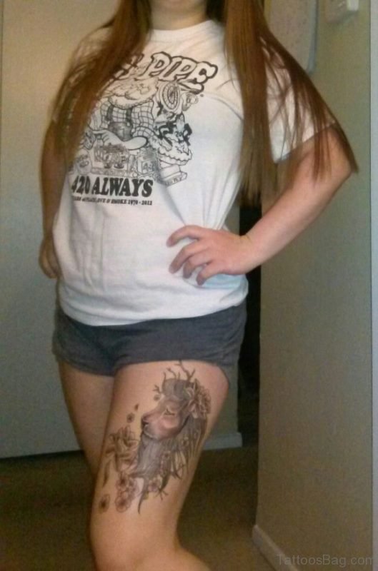 Lion Tattoo On Thigh For Girls