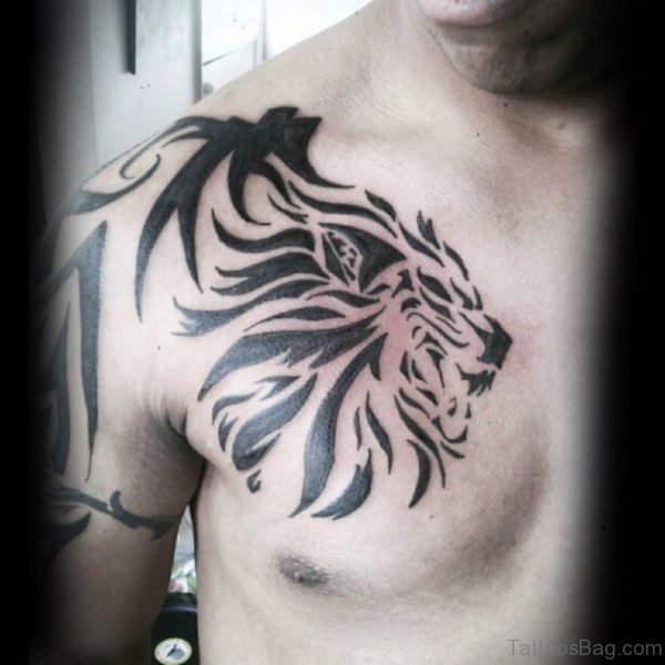 Lion Tribal Tattoo On Chest