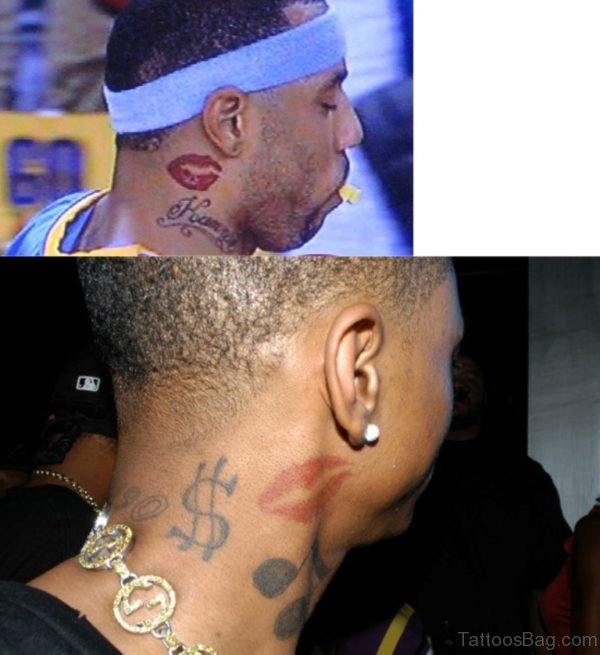 Lip Mark Tattoo On Neck