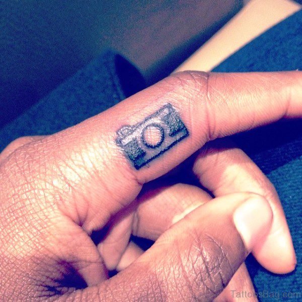 Little Camera Tattoo Design On Finger Side