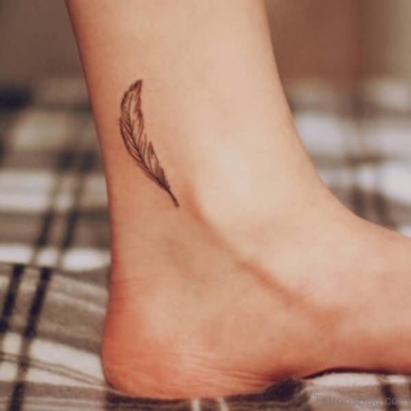 Little Feather Tattoo On Ankle