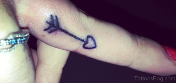 Little Heart Arrow Tattoo On Finger