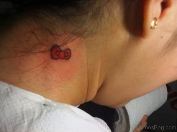 Little Red Bow Neck Tattoo