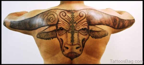 Long Horn Bull Tattoo On Back