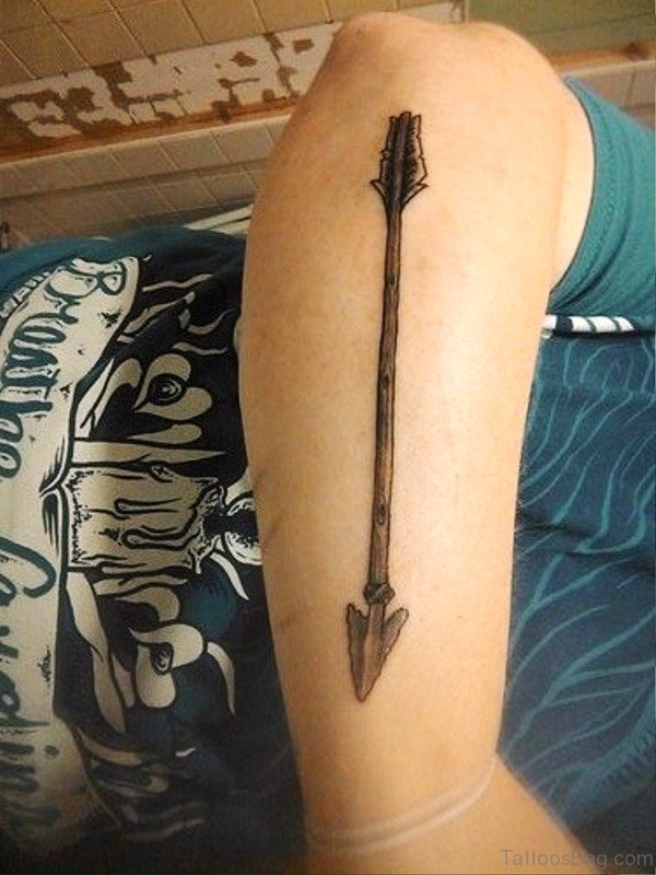 Long Old Grey Ink Arrow Tattoo