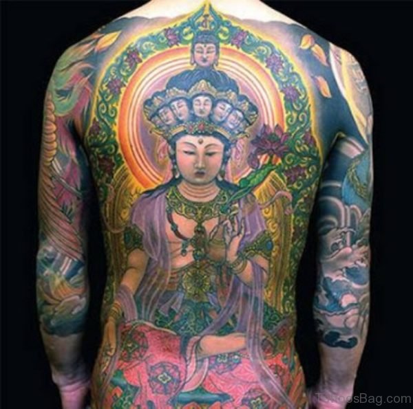 Lord Buddha Tattoo On Full Back