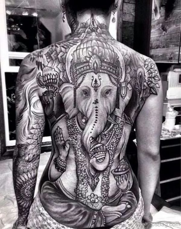 Lord Ganesha Tattoo On Full Back