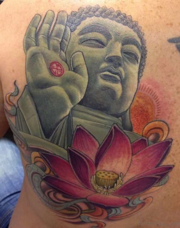 Lotus And Buddha Tattoo on Chest
