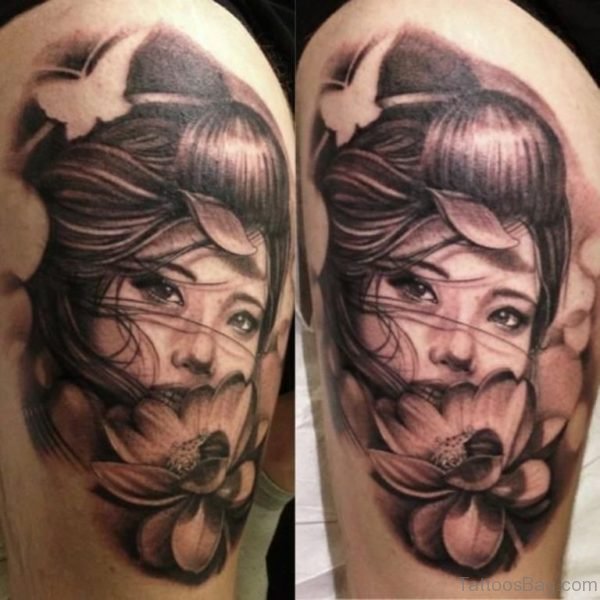 Lotus And Geisha Tattoo