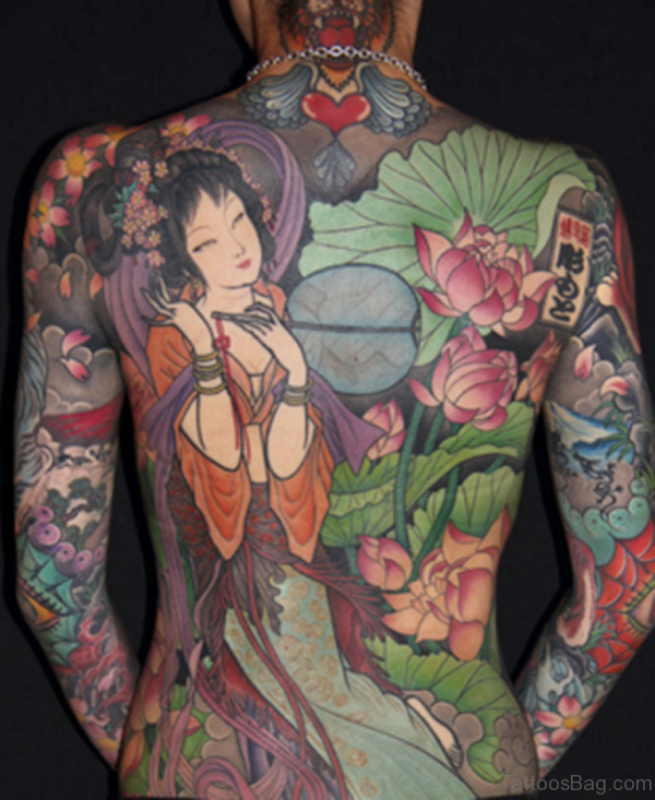 Lotus Flower And Geisha Tattoo