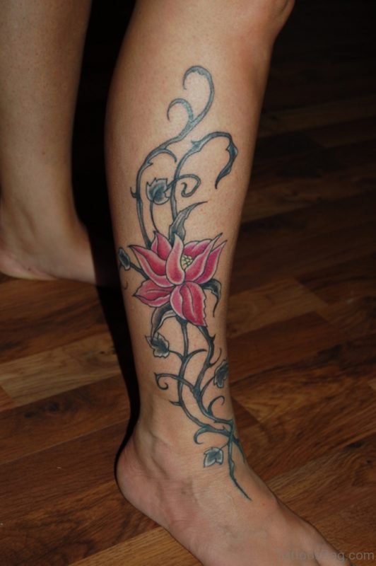 Lotus Flower Tattoo On Leg