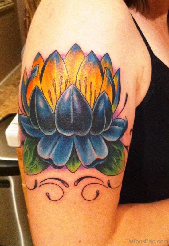 Lotus Flower Tattoo On Right Shoulder 