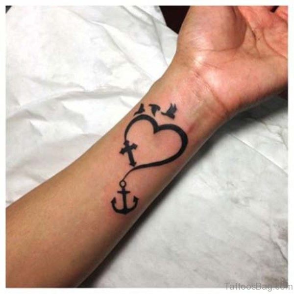 Love Cross Tattoo Design On Wrist