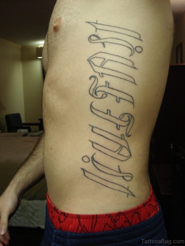 Love Fast Ambigram Tattoo On Side Rib