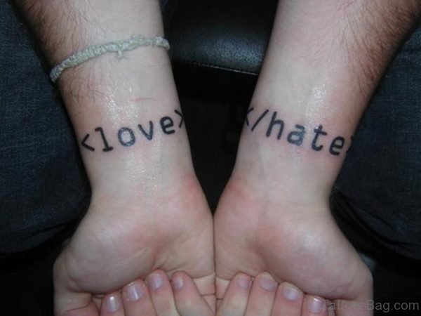 Love Hate Wording Tattoo
