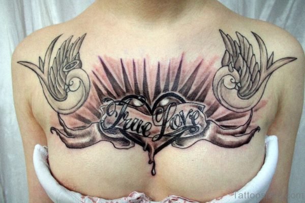 Love Heart And Birds Tattoo Design