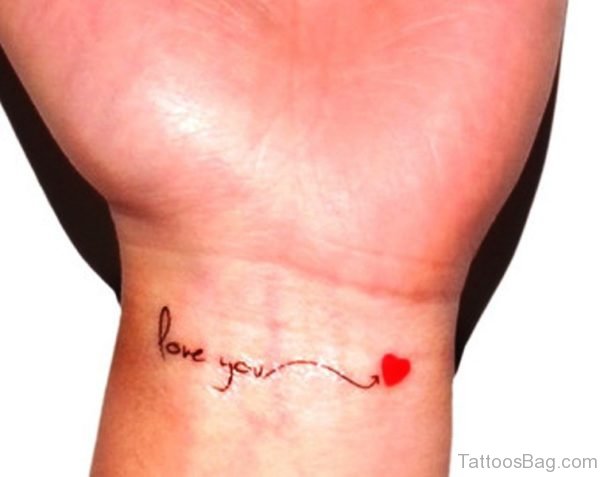 Love You With Heart Tattoo On Wrist 