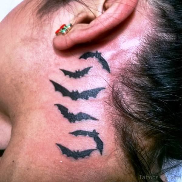 Lovely Black Bats Tattoo Behind Ears