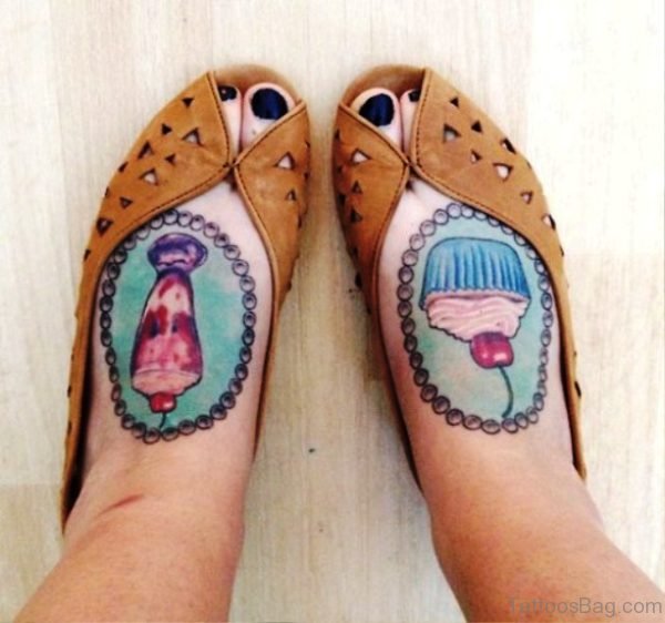 Lovely Cupcakes Tattoos On Feet