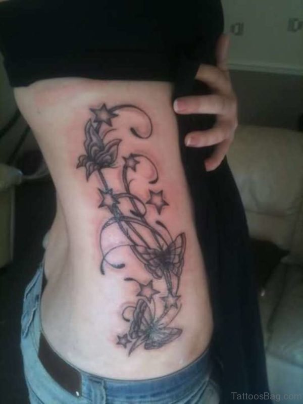 Lovely Flying Butterflies And Lovely Stars Tattoo