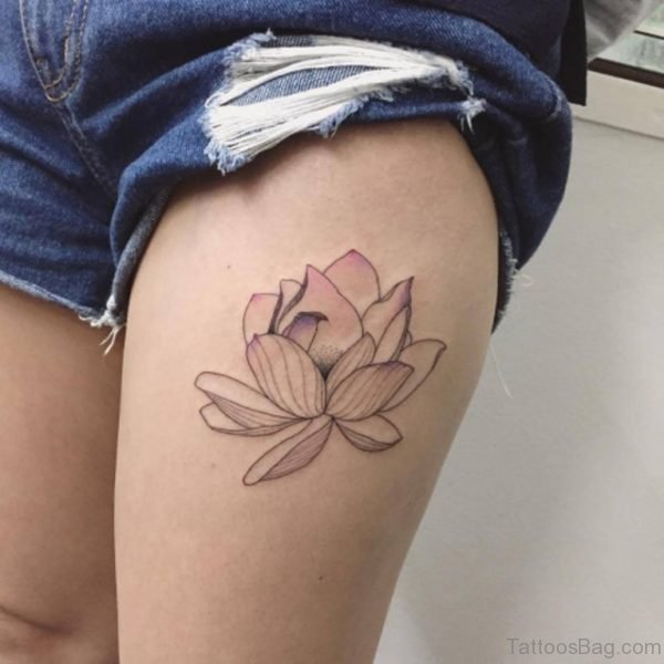 Lovely Lotus Tattoo On Thigh