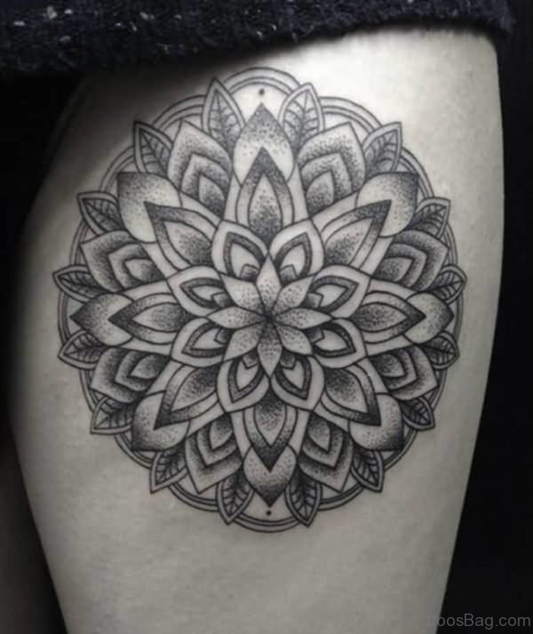 Lovely Mandala Flower Tattoo On Thigh