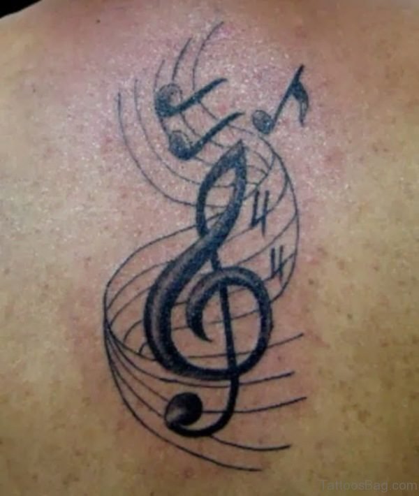 Lovely Music Tattoo On Shoulder Back