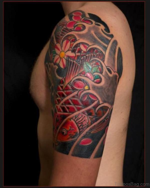 Lovely Red Colored Japanese Tattoo 